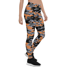 Orange and Gray Camo Leggings for Women