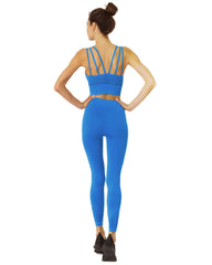 Mesh Seamless Legging with Ribbing Detail - Blue