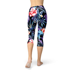 Geometric Tropical Floral Capri Leggings