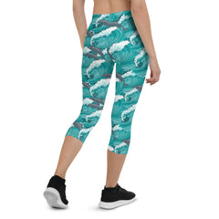 Womens Dolphin and Waves Capri Leggings