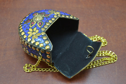 Handmade Blue Shell Clutch Brass Metal Purse