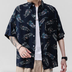 Mens Loose Fit Summer Floral Hawaiian Shirt