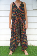 Black Chakra Hippie Jumpsuits, Boho Rompers, Festival Clothing