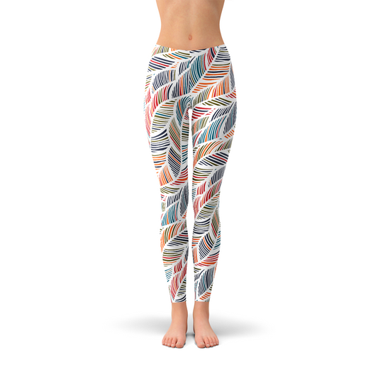 Womens Colorful Feather Fern Leggings