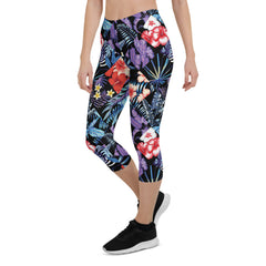 Womens Hawaii Hibiscus Floral Capri Leggings