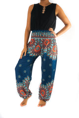 Teal FLORAL MANDALA Women Boho Pants Hippie Pants Yoga