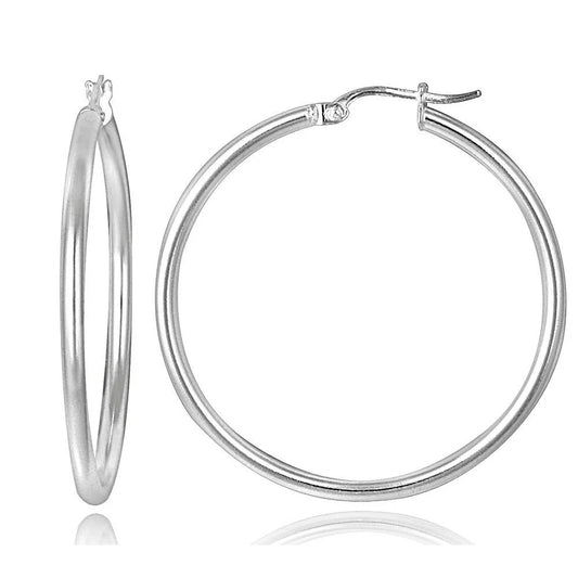 925 Sterling Silver Plain 1.8" Hoop Earrings