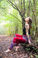 Burgundy FLORAL MANDALA Women Boho Pants Hippie Pants Yoga