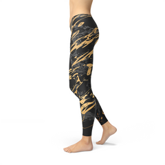 Womens Black Marble w/ Gold Splash Leggings