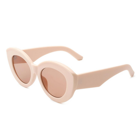 Retro Bulky Cat Eye Sunglasses With Leather