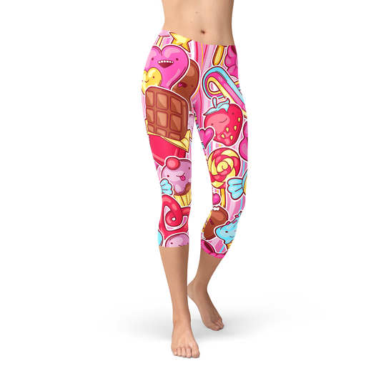 Womens Pink Candy Kawaii Capri Legging