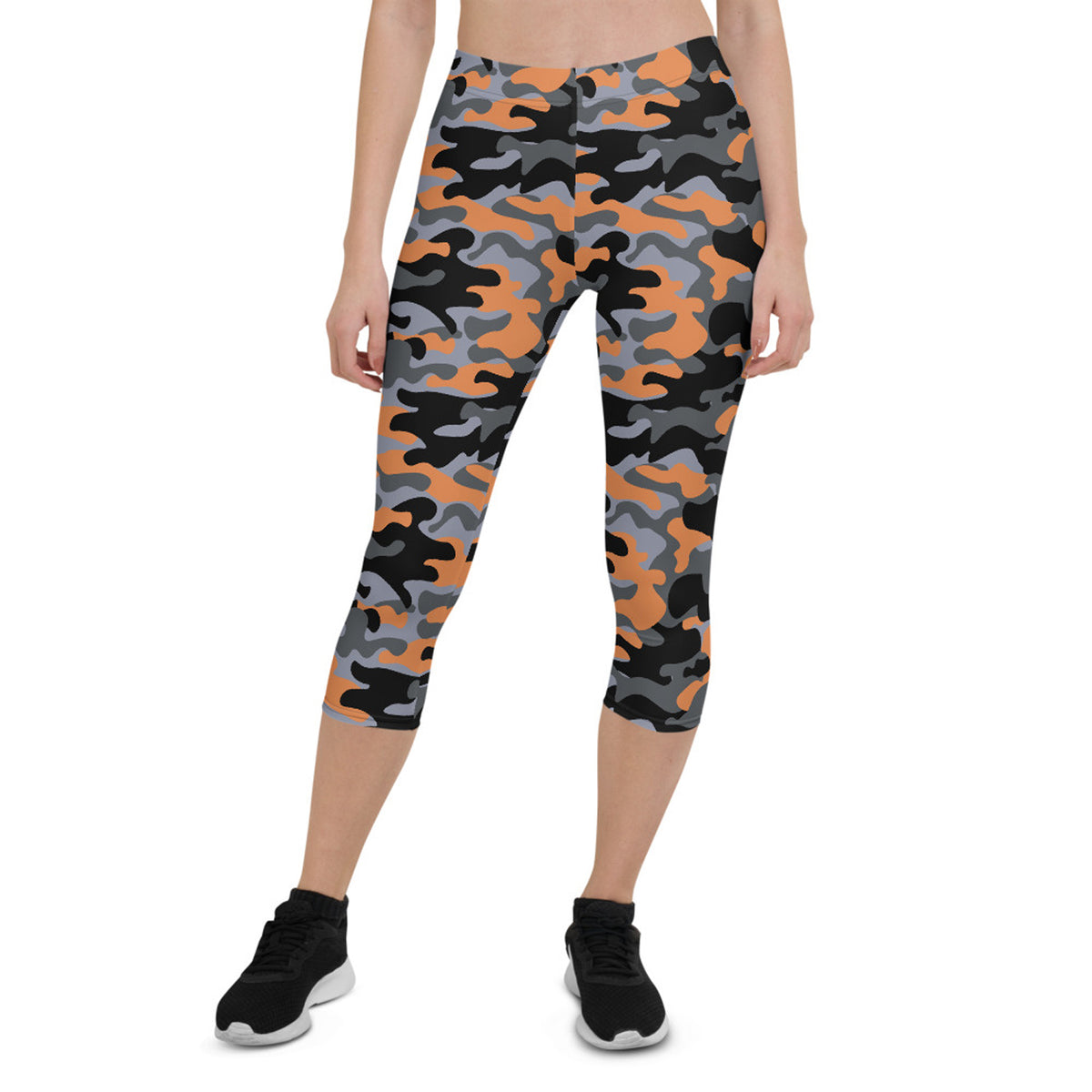 Orange and Gray Camo Capri Leggings for Women