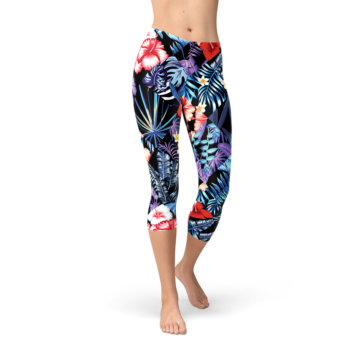 Geometric Tropical Floral Capri Leggings