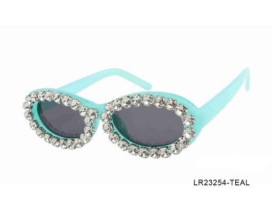 Teal Oval with Rhinestone Women's Sunglasses