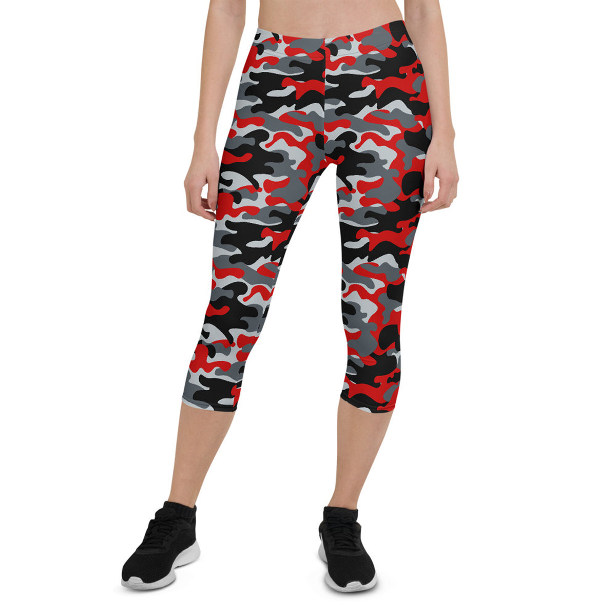 Red and Gray Camo Capri Leggings for Women