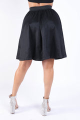 Casual Elastic High Waist Pleated Midi Flare Black Skirt