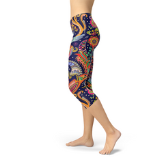 Womens Ornamental Blue Paisley Capri Leggings