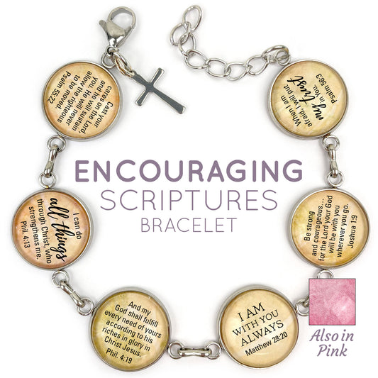 Hope & Encouragement Scripture Bracelet – Glass Charm Stainless Steel