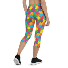 Womens Colorful Jigsaw Puzzle Capri Leggings