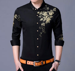 Mens Slim Fit Long Sleeve Floral Shirt