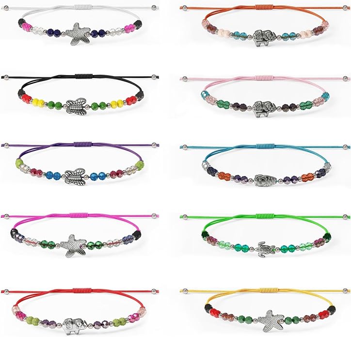 10 Ankle Bracelet Beaded Crystal Waterproof, Metal Pendant