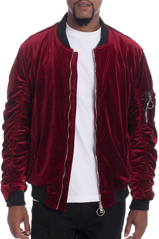 Velour Scrunched Bomber Jacket