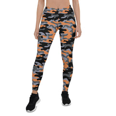 Orange and Gray Camo Leggings for Women