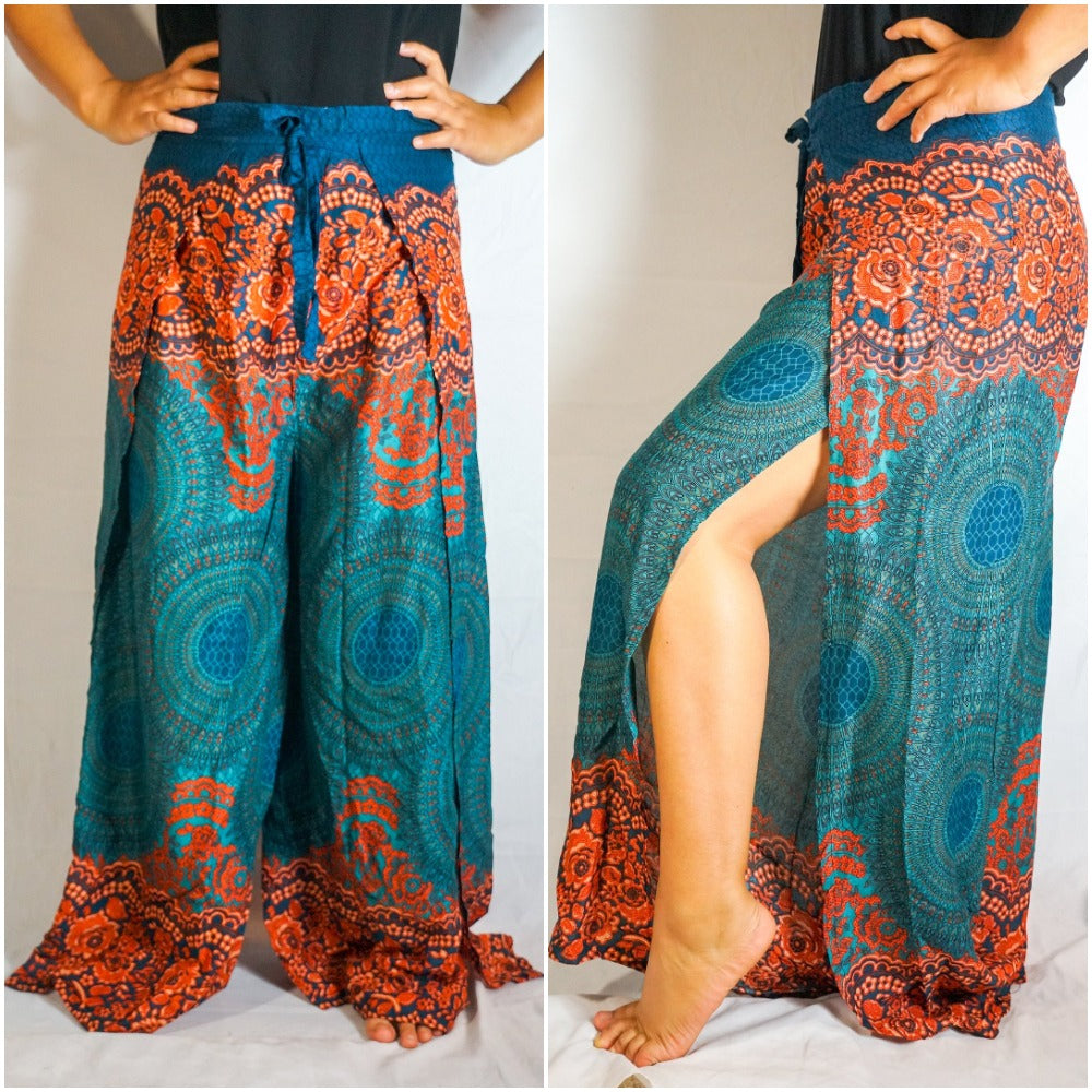 Teal Palazzo Wrap Pants, Hippie Pants, Boho Pants, Harem Flow Pants