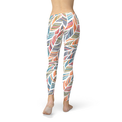 Womens Colorful Feather Fern Leggings