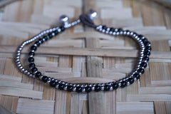 Black Dual Band Boho Silver Anklet