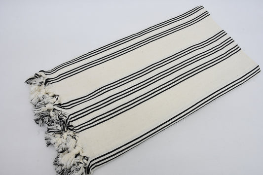 Turkish Beach Towel Black & White Stripe & Detail