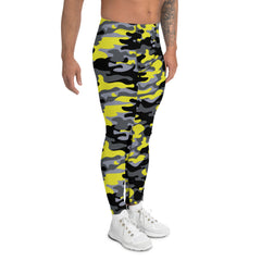 Gray and Yellow Camo Leggings for Men