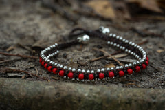 Red Band Boho Silver Anklet