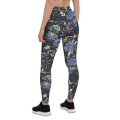 Oriental Floral Leggings on Dark Gray Background