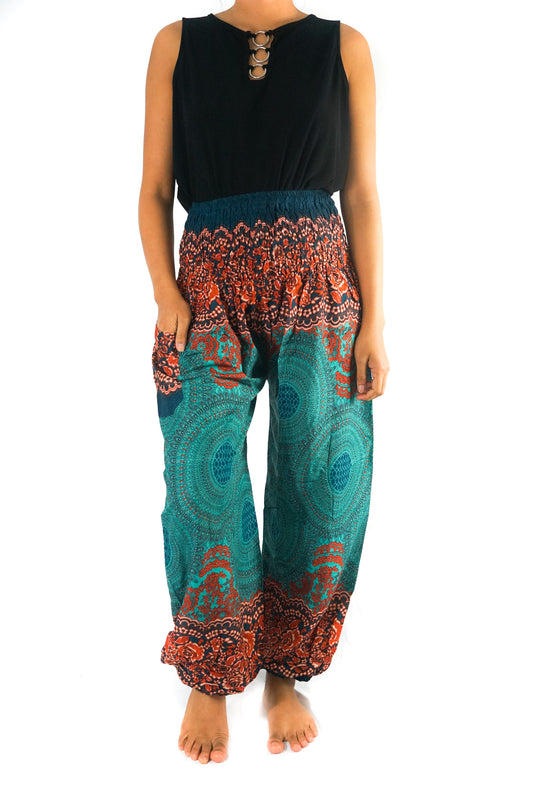 Teal orange MANDALA Women Harem Pants Boho Pants Hippie Pants