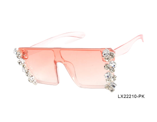 Clear Pink Shield With Rhinestones Woman Sunglasses-LX22210