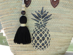 Straw Bag with Hand-Painted Pineapple