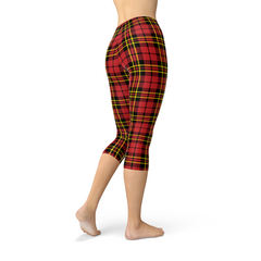 Womens Red Plaid Tartan Capri Leggings