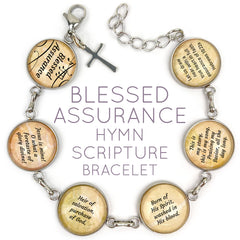 Blessed Assurance Hymn & Scripture Glass Charm Bracelet – Stainless