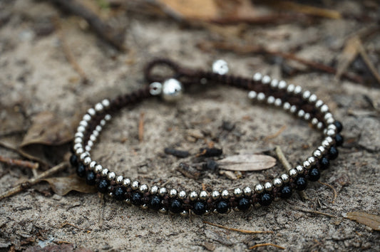 Black Band Boho Silver Anklet