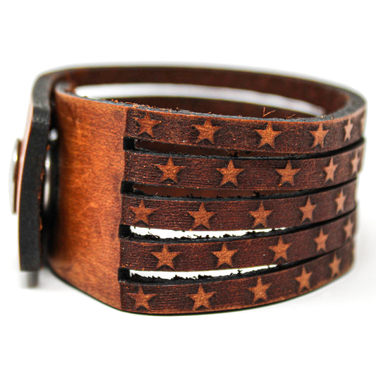 Unisex Leather Cuff - American Flag Slice