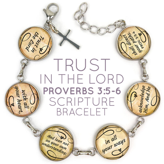 "Trust In The Lord" Proverbs 3:5-6 Scripture Bracelet – Glass Charm