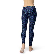 Womens Blue Mermaid Scale Leggings