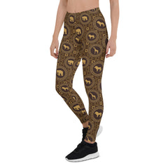 Womens Brown African Safari Animals Leggings