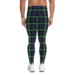 Green and Blue Plaid Tartan Leggings for Men