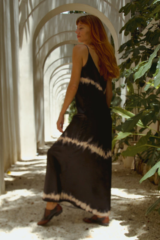 Andromeda Silk Dress in Black Shibori