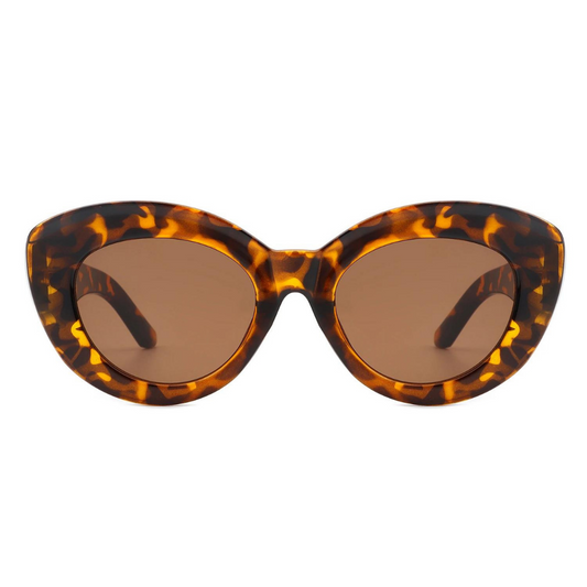 Retro Bulky Cat Eye Sunglasses With Leather