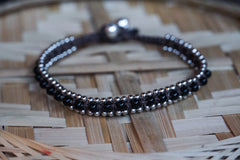 Black Band Boho Silver Anklet