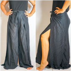 Solid Black Palazzo Wrap Pants, Hippie Pants, Boho Harem Flow Pants