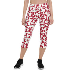 White Cat Silhouette on Red Capri Leggings